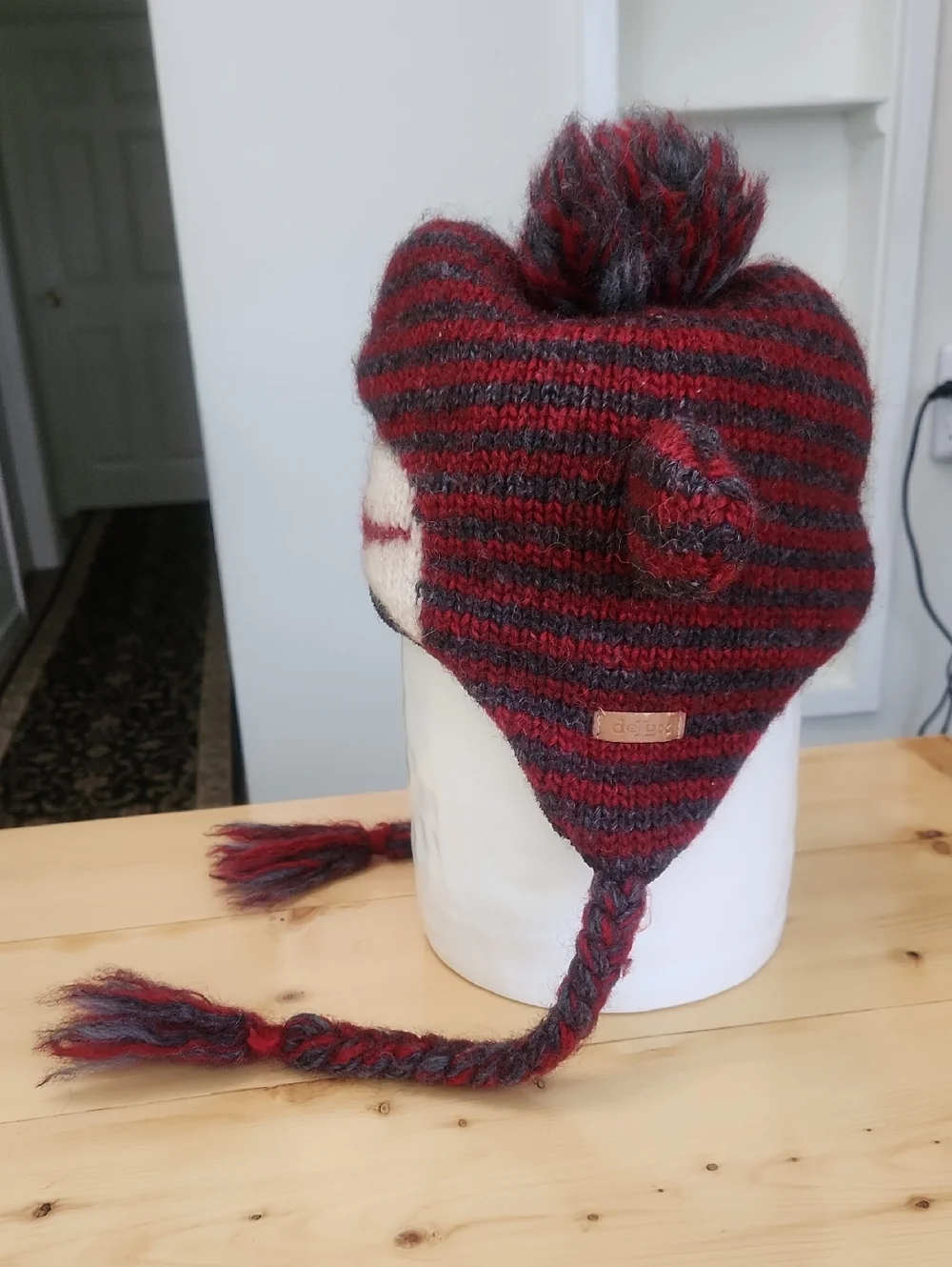 DeLux KNITWITS Striped Adult SOCK MONKEY Hat Wool Blend Fleece Lined